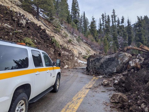 A path was punched through, allowing machinery to pass through and work on slides beyond this one.